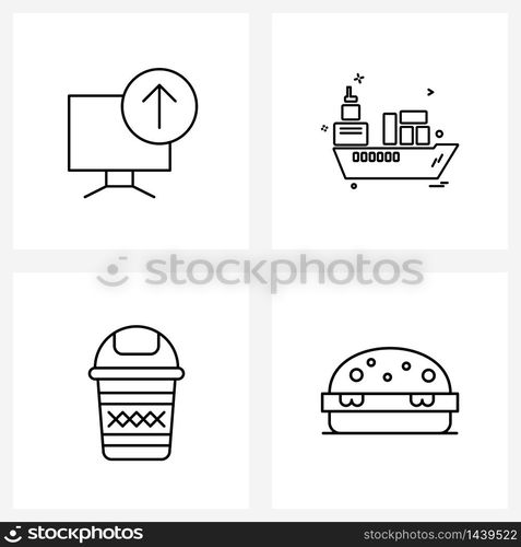 Modern Vector Line Illustration of 4 Simple Line Icons of computer, recycle, upload, transportation, waste Vector Illustration