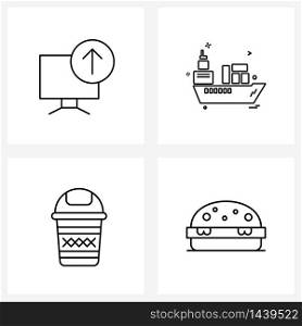Modern Vector Line Illustration of 4 Simple Line Icons of computer, recycle, upload, transportation, waste Vector Illustration