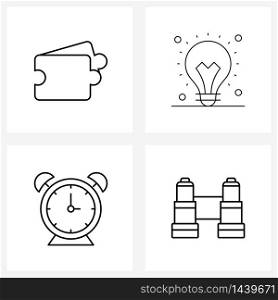 Modern Vector Line Illustration of 4 Simple Line Icons of coupon, alarm, shopping, idea, time Vector Illustration