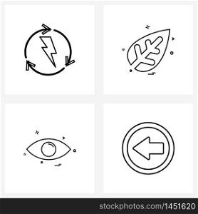 Modern Vector Line Illustration of 4 Simple Line Icons of current, eyeball, leaf, beauty, left arrow Vector Illustration