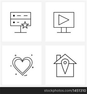 Modern Vector Line Illustration of 4 Simple Line Icons of data science, favorite, star, play, likes Vector Illustration
