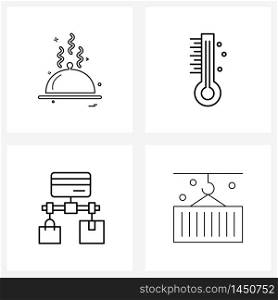 Modern Vector Line Illustration of 4 Simple Line Icons of dish, bag, thermometer, medical, container Vector Illustration