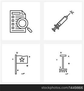 Modern Vector Line Illustration of 4 Simple Line Icons of document, prize, text, medicine, win Vector Illustration