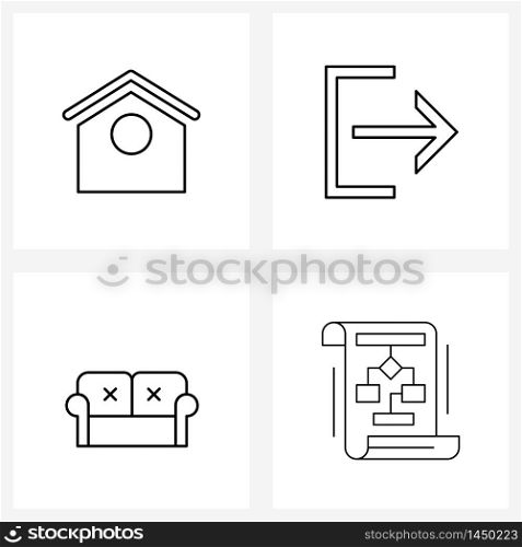 Modern Vector Line Illustration of 4 Simple Line Icons of dog house, decorative, common, logout, lounge Vector Illustration