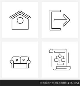 Modern Vector Line Illustration of 4 Simple Line Icons of dog house, decorative, common, logout, lounge Vector Illustration
