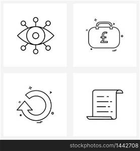 Modern Vector Line Illustration of 4 Simple Line Icons of eye, arrow, vision, pound, document Vector Illustration