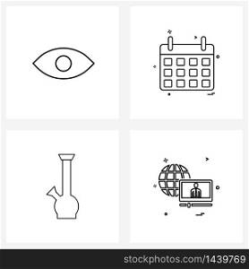 Modern Vector Line Illustration of 4 Simple Line Icons of eye, roof, calendar, month, water Vector Illustration