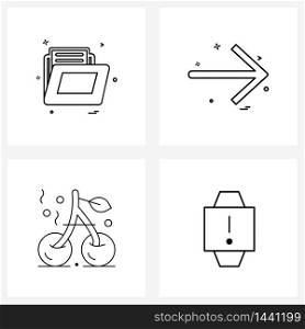 Modern Vector Line Illustration of 4 Simple Line Icons of folder, cherries, directory, arrows, agriculture Vector Illustration