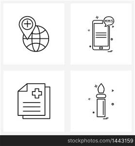 Modern Vector Line Illustration of 4 Simple Line Icons of globe, document, internet, smart phone, text Vector Illustration