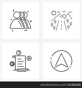 Modern Vector Line Illustration of 4 Simple Line Icons of group; media; mountain; document; up Vector Illustration