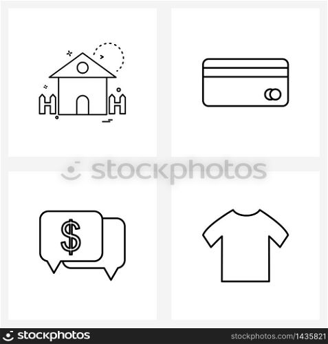 Modern Vector Line Illustration of 4 Simple Line Icons of home; chat; house; bank; money Vector Illustration