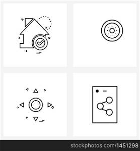 Modern Vector Line Illustration of 4 Simple Line Icons of home, directions, tick, game, down Vector Illustration