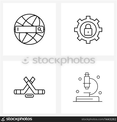 Modern Vector Line Illustration of 4 Simple Line Icons of internet search, sport, lock setting, hockey, microscope Vector Illustration