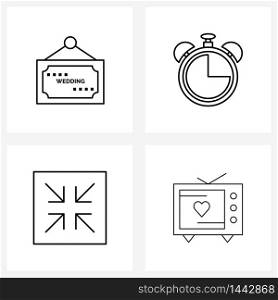 Modern Vector Line Illustration of 4 Simple Line Icons of just, minimize, wedding, alarm, TV Vector Illustration