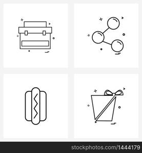 Modern Vector Line Illustration of 4 Simple Line Icons of labour, fast food, box, networking, food Vector Illustration