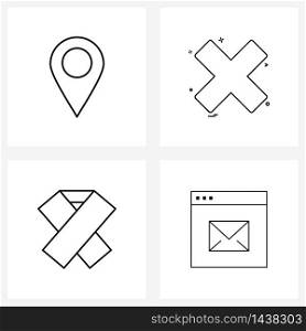 Modern Vector Line Illustration of 4 Simple Line Icons of location; medical; internet; ui s; email Vector Illustration