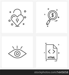 Modern Vector Line Illustration of 4 Simple Line Icons of love, eye ball, valentine, search, medical Vector Illustration