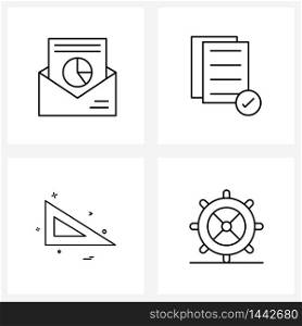 Modern Vector Line Illustration of 4 Simple Line Icons of mail, scale, information, text, boat Vector Illustration