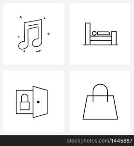 Modern Vector Line Illustration of 4 Simple Line Icons of media, door, sleep, lock Vector Illustration