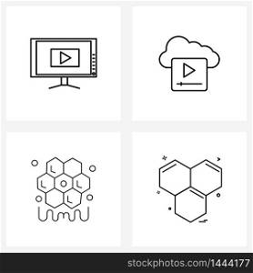 Modern Vector Line Illustration of 4 Simple Line Icons of media, farming, YouTube, cloud, cells Vector Illustration