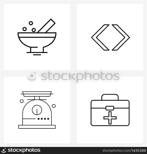 Modern Vector Line Illustration of 4 Simple Line Icons of medical, weight, patient, text, first aid box Vector Illustration