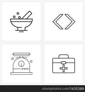 Modern Vector Line Illustration of 4 Simple Line Icons of medical, weight, patient, text, first aid box Vector Illustration