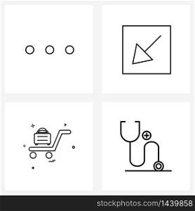 Modern Vector Line Illustration of 4 Simple Line Icons of menu, luggage m, arrow, cart, medical Vector Illustration