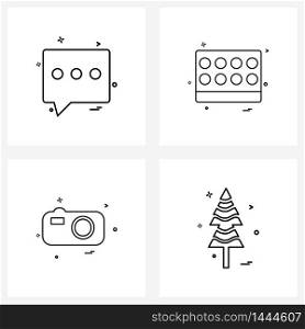 Modern Vector Line Illustration of 4 Simple Line Icons of message, camera, chat, chemistry, photograph Vector Illustration