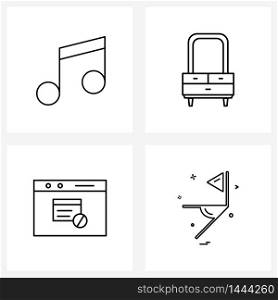 Modern Vector Line Illustration of 4 Simple Line Icons of music, file, Chester, keep, graph Vector Illustration