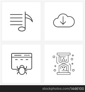 Modern Vector Line Illustration of 4 Simple Line Icons of music, malware, sound, overcast, business Vector Illustration