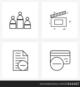 Modern Vector Line Illustration of 4 Simple Line Icons of positions, text, movie, less, less Vector Illustration
