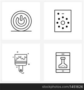 Modern Vector Line Illustration of 4 Simple Line Icons of power, flask, mobile, brush, mobile Vector Illustration