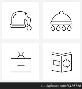 Modern Vector Line Illustration of 4 Simple Line Icons of Santa clause hat; less; water shower; minus; content Vector Illustration