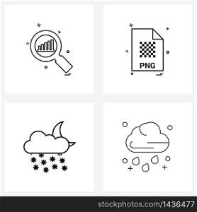 Modern Vector Line Illustration of 4 Simple Line Icons of search; image; magnifying glass; file extension; snow falling Vector Illustration