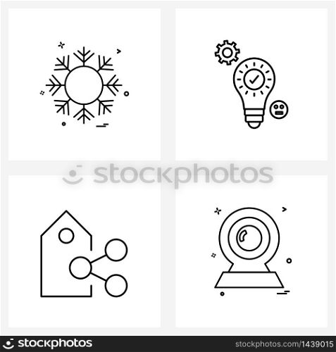 Modern Vector Line Illustration of 4 Simple Line Icons of snowflakes, tag, winter, setting, label Vector Illustration