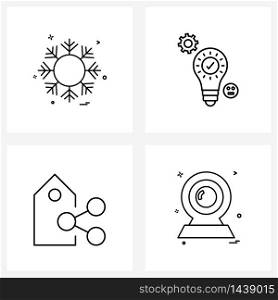 Modern Vector Line Illustration of 4 Simple Line Icons of snowflakes, tag, winter, setting, label Vector Illustration