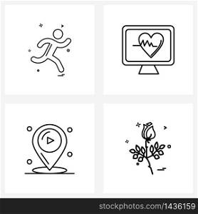 Modern Vector Line Illustration of 4 Simple Line Icons of sports; music; running; love; flowers Vector Illustration