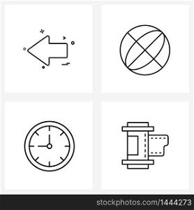 Modern Vector Line Illustration of 4 Simple Line Icons of ui, timepiece, internet, clock, film reel Vector Illustration