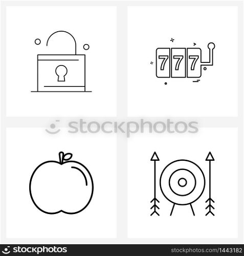 Modern Vector Line Illustration of 4 Simple Line Icons of unlocked, health, games, jackpot, arrow Vector Illustration