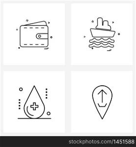 Modern Vector Line Illustration of 4 Simple Line Icons of wallet, blood, wallet, ship, healthcare Vector Illustration