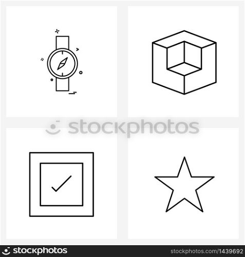 Modern Vector Line Illustration of 4 Simple Line Icons of watch, box, time, dimensional, check Vector Illustration
