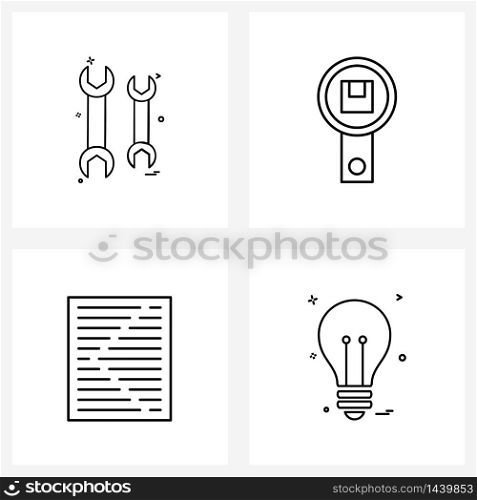 Modern Vector Line Illustration of 4 Simple Line Icons of wrench, interaction, labor, cargo, menu Vector Illustration