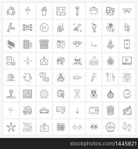 Modern Vector Line Illustration of 64 Simple Line Icons of construction, tools, juice, maintenance, photo album Vector Illustration