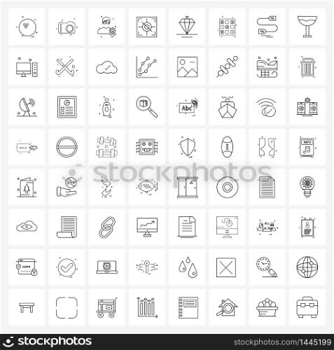 Modern Vector Line Illustration of 64 Simple Line Icons of diamond, film, image, shoot, avatar Vector Illustration