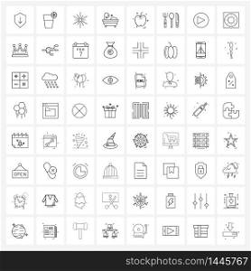Modern Vector Line Illustration of 64 Simple Line Icons of fruit, apple, fireworks, shower, bathroom Vector Illustration