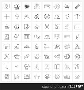 Modern Vector Line Illustration of 64 Simple Line Icons of shopping, startup, love, spaceship, investment Vector Illustration