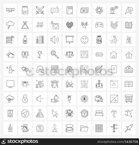 Modern Vector Line Illustration of 81 Simple Line Icons of book, money, sword, finances, currency Vector Illustration