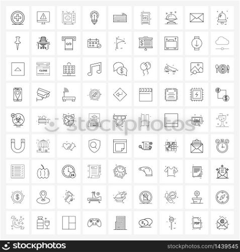 Modern Vector Line Illustration of 81 Simple Line Icons of computer, keyboard, TV, education, idea Vector Illustration