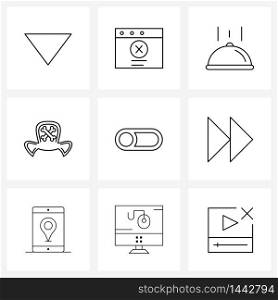 Modern Vector Line Illustration of 9 Simple Line Icons of arrow, switch, meal, power, buttons Vector Illustration