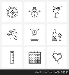 Modern Vector Line Illustration of 9 Simple Line Icons of avatar, repair, winters, hammer, drink Vector Illustration